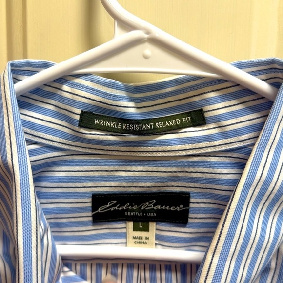 Eddie Bauer Relaxed Fit Wrinkle Free Cotton Blue Striped Button Down Shirt - Picture 3 of 7